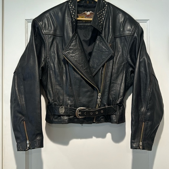 Harley-Davidson leather studded riding jacket vintage 1990-91 ladies MEDIUM